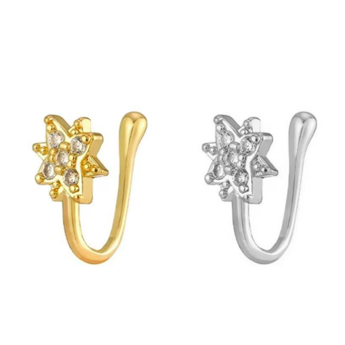 Non-Piercing U-Shaped Nose Ring - CZ Little Swan Nose Clip Nail, Gold 18K, Copper, Nose Clasp - Image 3