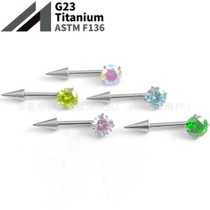 F136 Titanium Internal Thread Pointed Cone Zircon Tiger Nail Earrings G23 Titanium Alloy Body Piercing Jewelry Ear Bone Nails