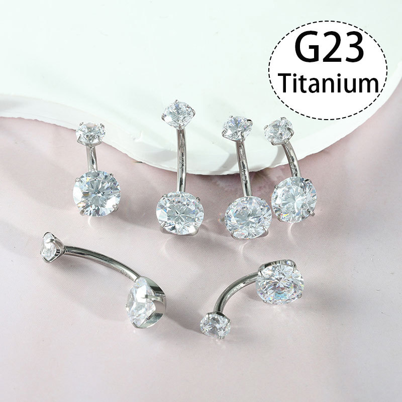 F136 Titanium Navel Piercing Zircon 14G Internal Thread Belly Button Ring 6-16mm Body Jewelry - Image 2