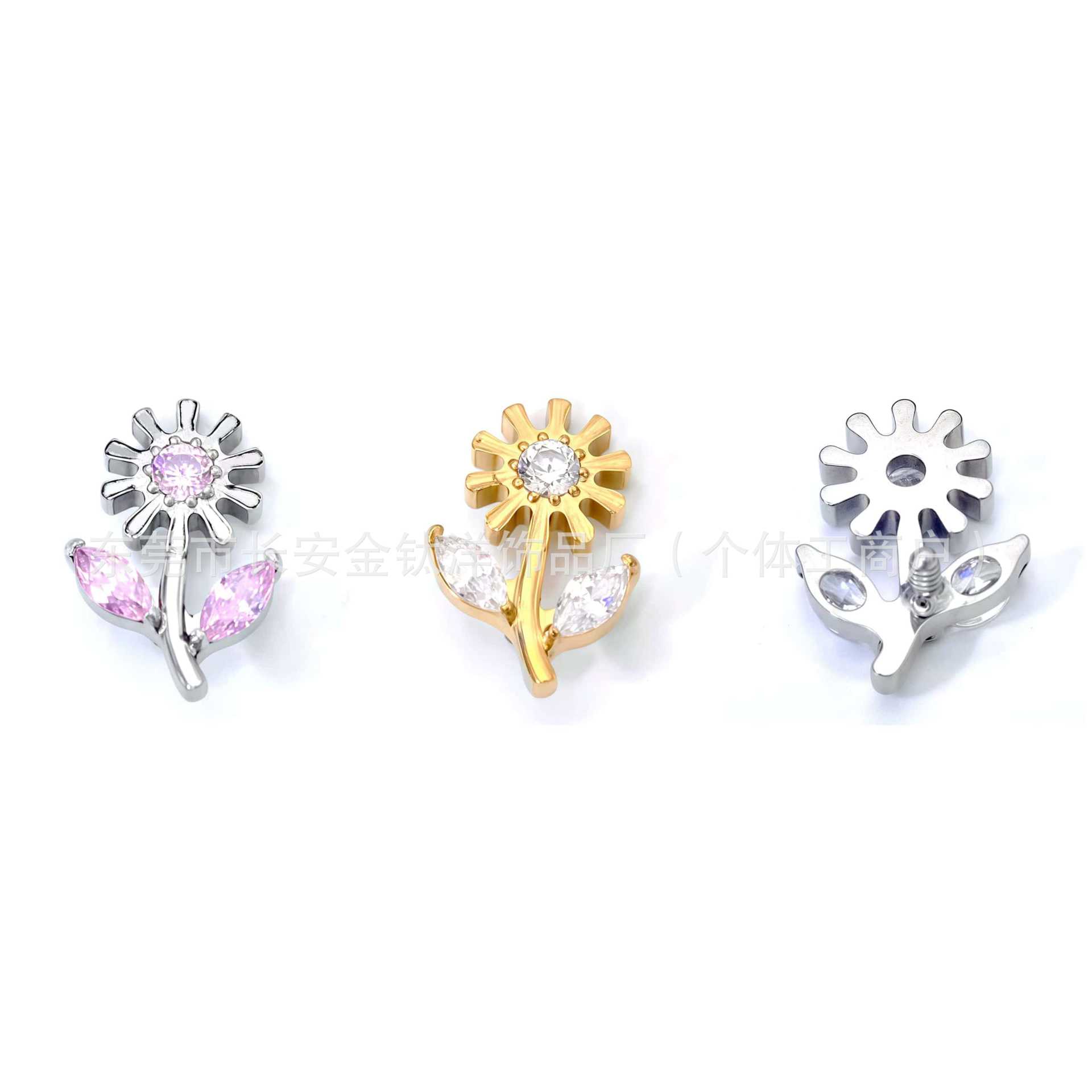 F136 Titanium Internally Threaded Flower Zircon Earrings Cochlear Nails Ear Bone Nails G23 Titanium Body Piercing - Image 4