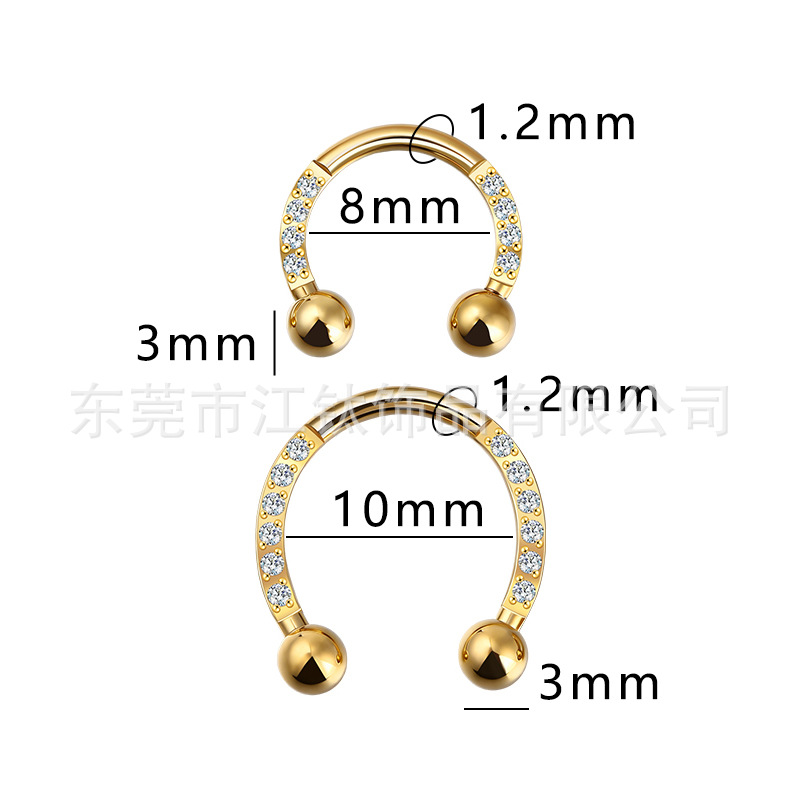 G23 Titanium Nose Ring Horseshoe Ring with Zircon Cross - 1.2x10mm Septum Piercing Jewelry - Image 2