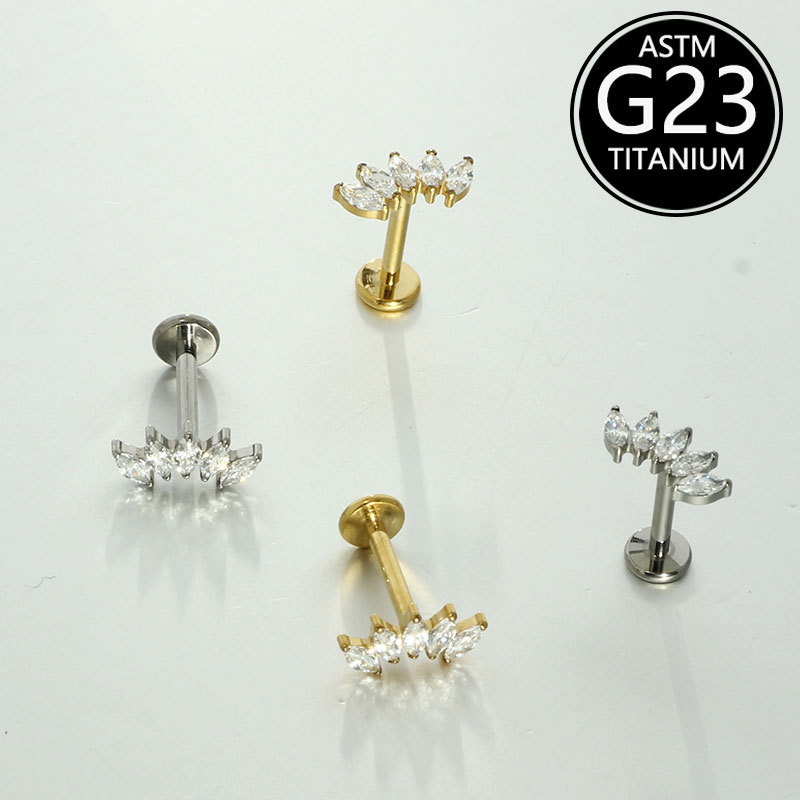 G23 Titanium Lip Stud Five-Eye Inlaid Zircon 16G Internal Thread Labret Piercing Jewelry - Image 4