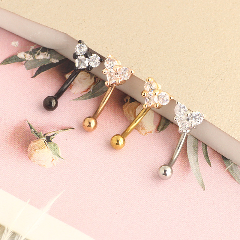 Rose Gold Star Love Ear Bone Nail Screw Twist Ball Arc Earrings Stainless Steel Micro Inlaid Zircon Eyebrow Jewelry for Women - Image 3