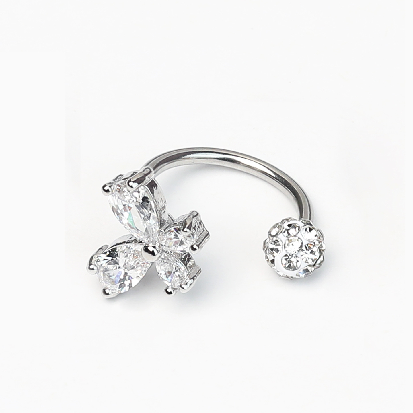 Sparkling Zircon Butterfly Lip Ring with Diamond-Studded Mud Ball Titanium Steel Ear Cartilage Ring C-Ring Horseshoe Ring Lip Stud Piercing Jewelry - Image 5