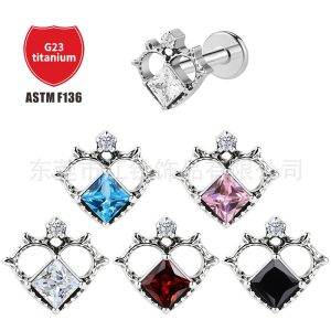 G23 Titanium Alloy Heart CZ Ear Cartilage Stud Earring Body Piercing Jewelry