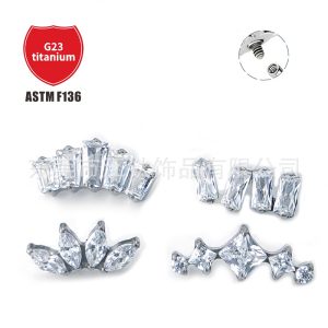 G23 Titanium Alloy Horse Eye Shape Cartilage Stud Earring with Cubic Zirconia