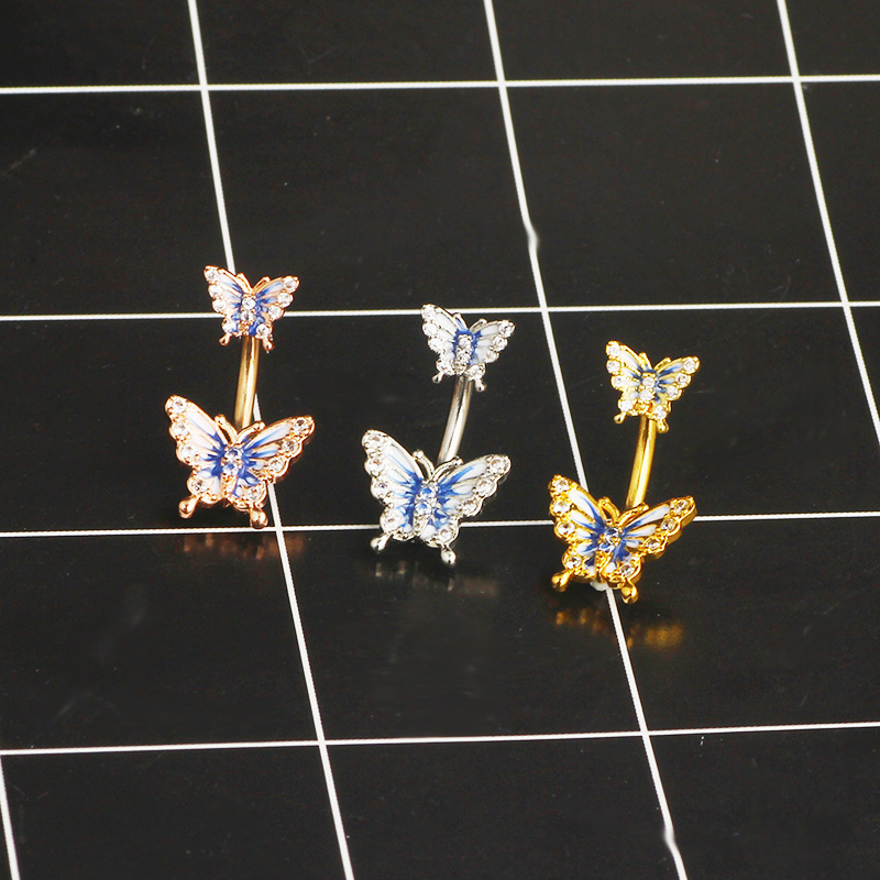 Butterfly Pearl Belly Ring 14G 316L Surgical Steel Navel Jewelry Dangle Silver - Image 5