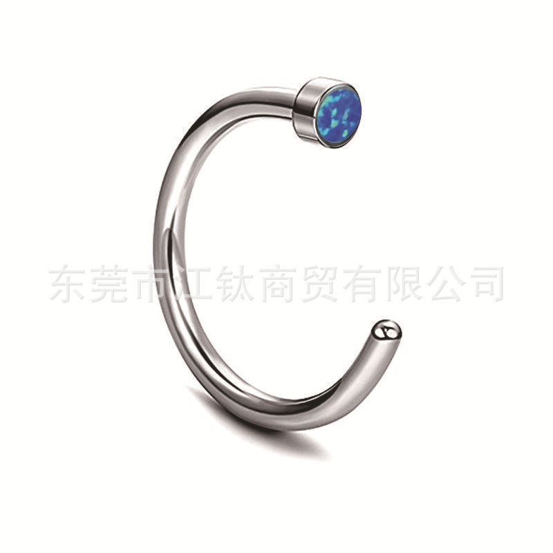 G23 Titanium Real Opal Nose Ring Fish Hook C-Shaped Inlaid Opal Nose Stud Titanium Alloy Piercing Jewelry - Image 2