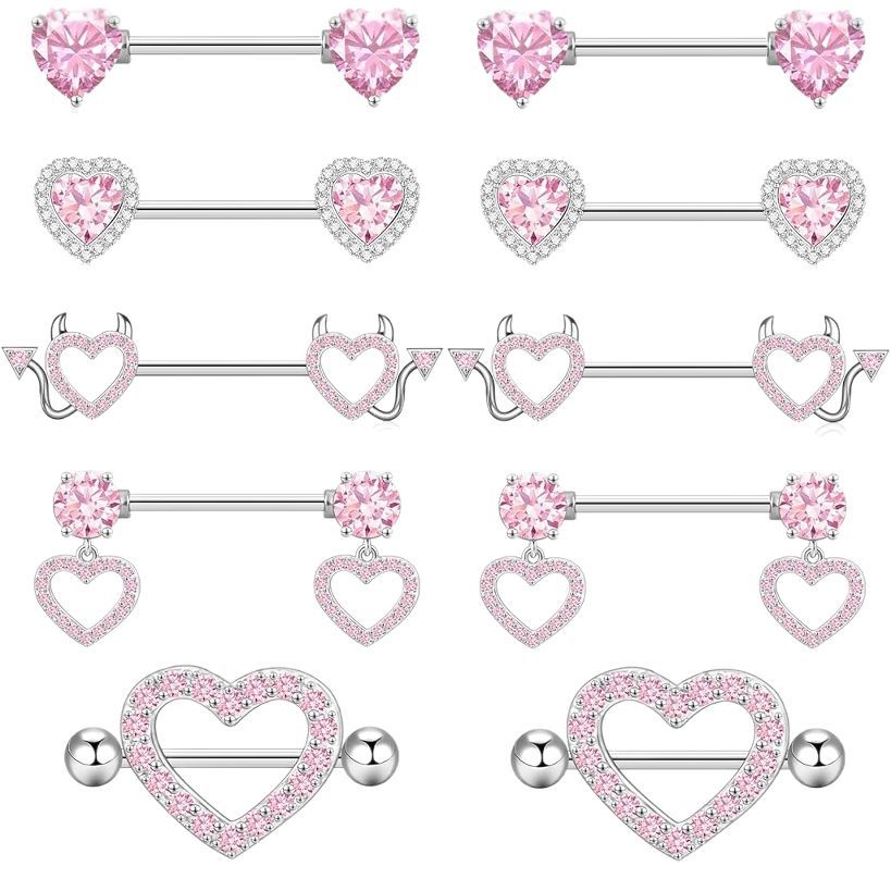 Heart Shaped Diamond Suit Breast Nipple Ring 14G Body Piercing Jewelry in 3 Colors - Image 5