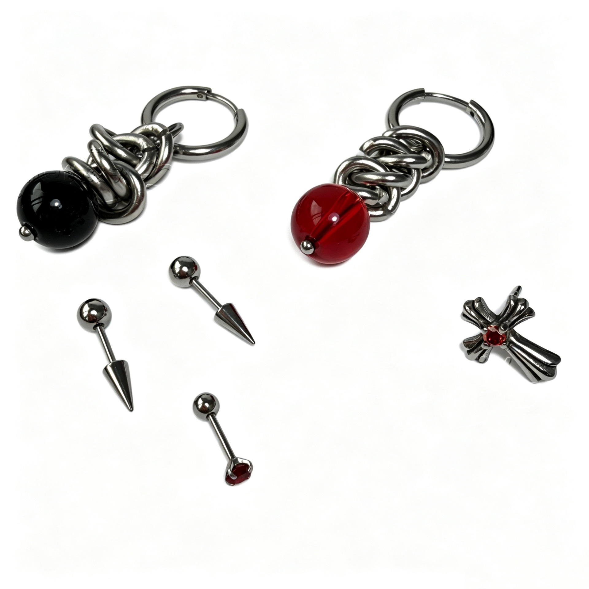 Blood Cross Punk Ear Studs, 316L Surgical Steel Flat Back Earrings for Cartilage, Satan's Child Design - Image 5