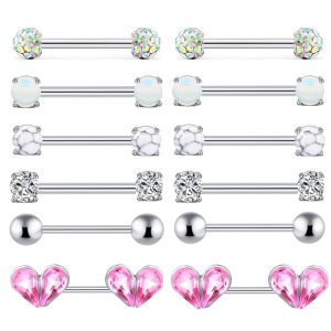 Titanium Steel Zircon Heart Breast Ring Set Stainless Steel Diamond Nail Chest Piercing Jewelry