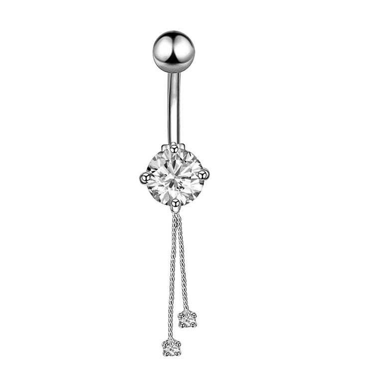 Rose Gold Round Crystal Dangle Belly Button Ring 316L Surgical Steel Belly Piercing Jewelry for Women Men - Image 4