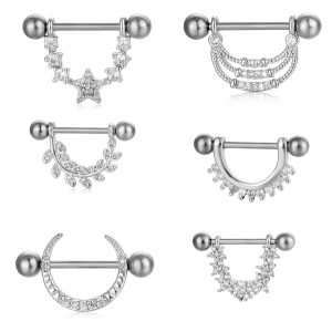 Gold U-Shaped Stainless Steel Nipple Ring with Zircon for Body Piercing Nail Art