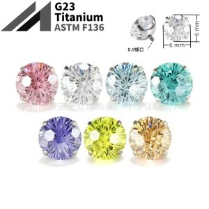 F136 Titanium Round Bottom Inner Teeth Fireworks Cut Zircon Lip Nail Ear Bone Nail G23 Titanium Alloy Body Piercing Jewelry Ear Stud