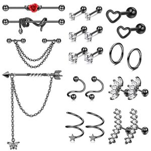 Amazon Zircon Industrial Earring Stainless Steel Piercing Ear Bone Nail Set Cartilage Earring