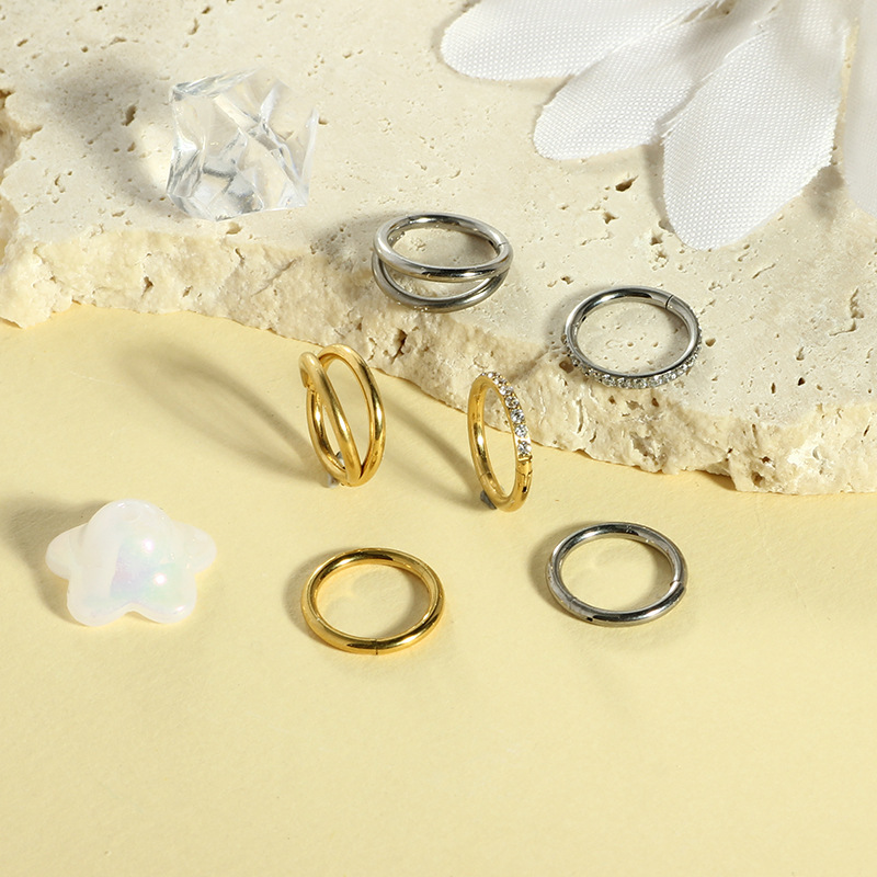 G23 Titanium Nose Ring 2-Row Split Ring Multi-Functional Fashion Earrings 3-Piece Set Silver - Image 3