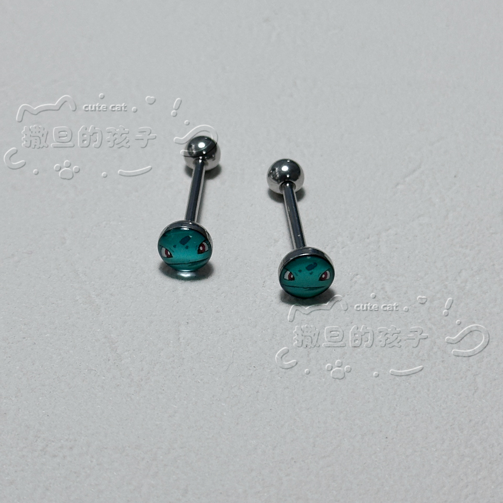 Satan's Child Bulbasaur Tongue Barbell 20mm 1.6mm Titanium Steel Tongue Ring Piercing Jewelry - Image 4