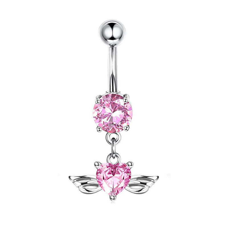 Stainless Steel Heart Zircon Butterfly Navel Ring - Pink Series Belly Button Piercing Jewelry - Image 5