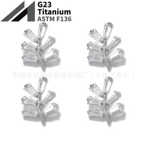 F136 Titanium Internal Thread Leaf Zircon Earrings Lip Nail Ear Bone Nail G23 Titanium Alloy Human Cartilage Piercing Jewelry