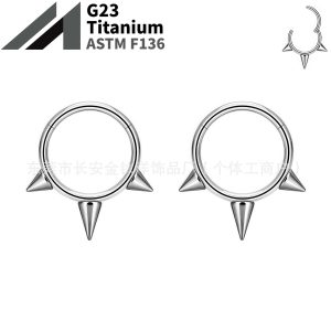 F136 Titanium Tip Closed Ring Nose Nail Lip Ear Stud G23 Alloy Body Piercing Jewelry