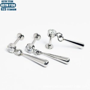 F136 Titanium Alloy Zircon Drop Earrings Implantable Inner Teeth Puncture Jewelry Diaphragm Earrings Pierced Earrings