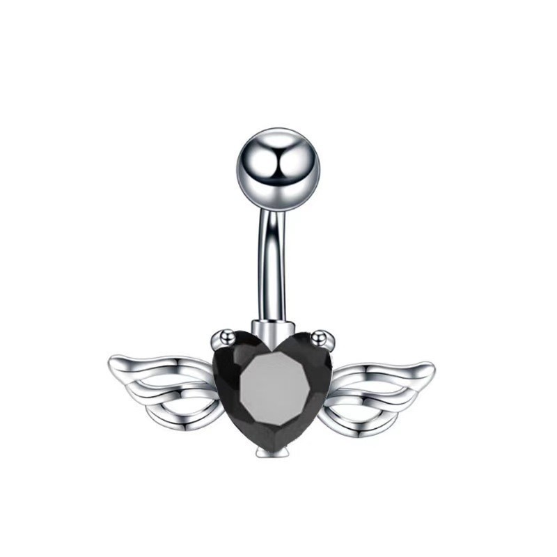 Angel Wings Heart Navel Ring Stainless Steel Belly Button Ring Dangle Piercing Jewelry - Image 4