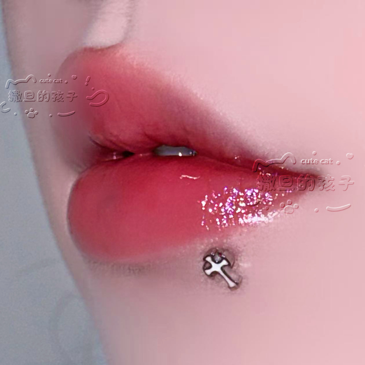 Satan's Children Gothic Cross Labret Lip Ring 316L Surgical Steel Black 16mm Bar 1.2mm Gauge - Image 2
