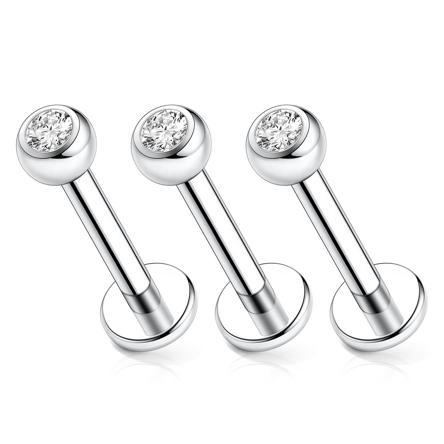 G23 Titanium Labret Lip Ring with CZ Diamond Internal Thread Ball Lip Piercing Jewelry - Image 5