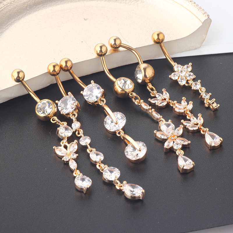 Amazon Popular 6-Piece Belly Button Ring Set Stainless Steel Star Dangle Body Piercing Jewelry - Image 4