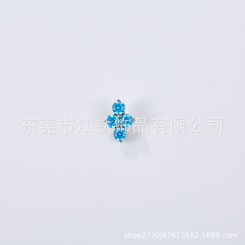 G23 Titanium Four-leaf Clover Earring Diamond-encrusted Lip Nail Cross-border Human Puncture Jewelry Ear Bone Nail - Image 4