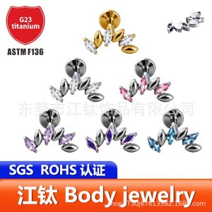 JT1018 G23 Titanium Ear Bone Stud with Marquise-Cut CZ - Fashionable Helix Earring for Men and Women