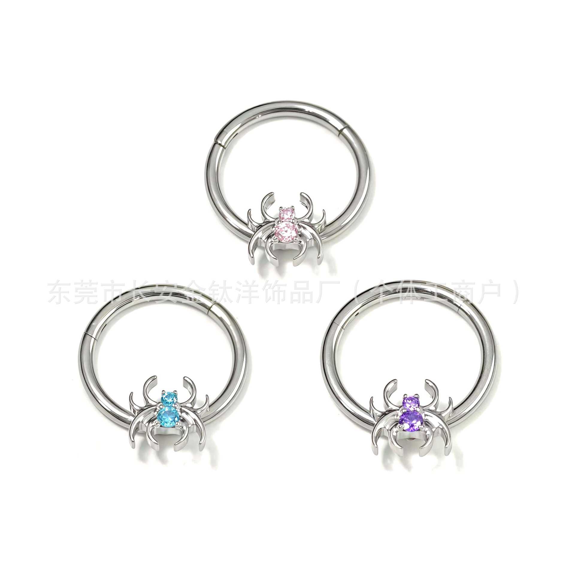 F136 Titanium Spider Zircon Seamless Open Ring Nose Septum Ring Earrings G23 Titanium Alloy Piercing Jewelry - Image 2