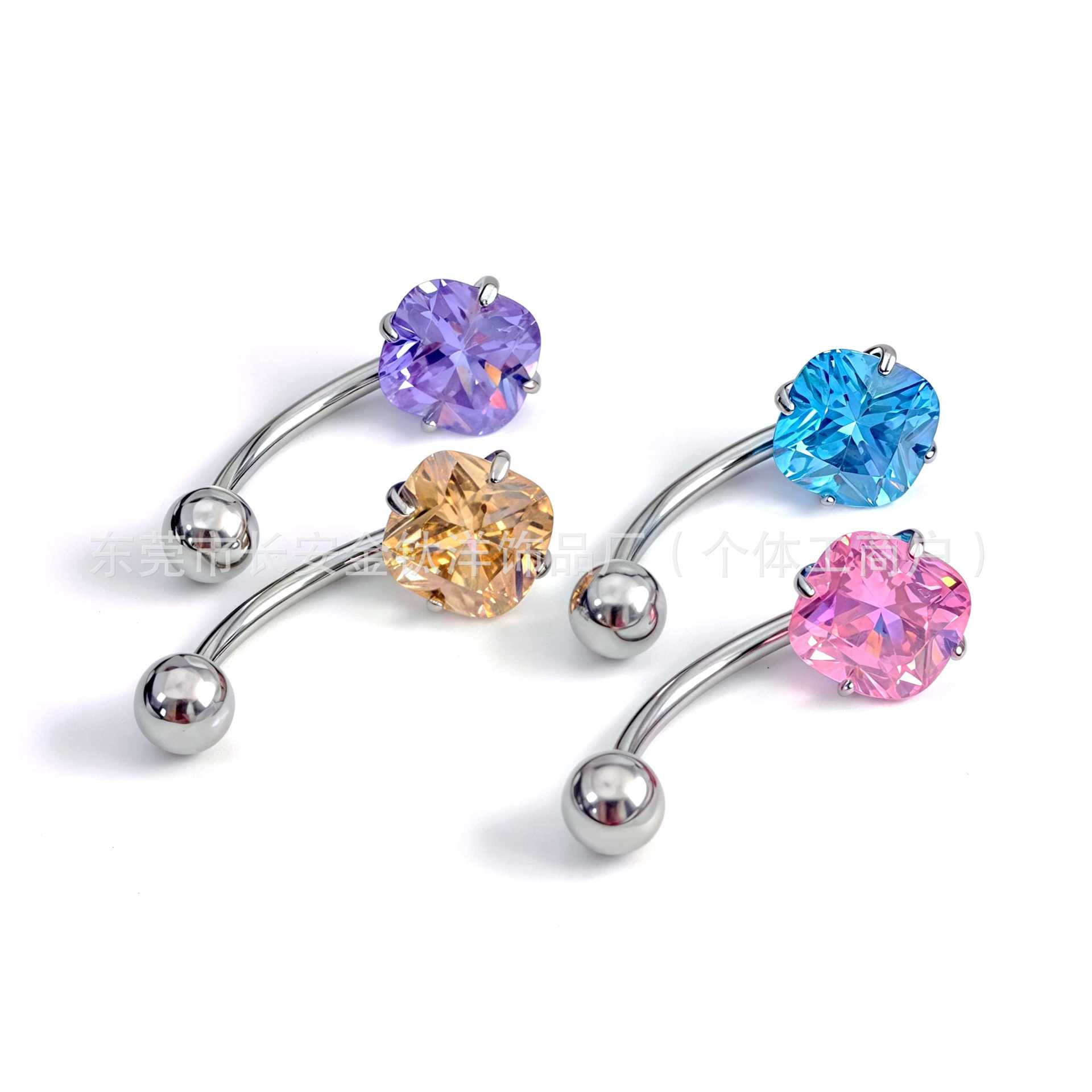 F136 Titanium Internal Thread Fat Square Zirconium Ball Curved Rod Navel Ring Belly Button Ring G23 Titanium Alloy Body Piercing Jewelry - Image 3