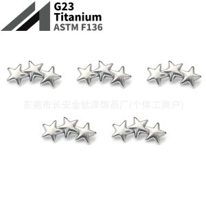 F136 Titanium Internal Thread Triple Pentagram Lip Stud Ear Stud Ear Bone Stud G23 Titanium Alloy Body Piercing Jewelry
