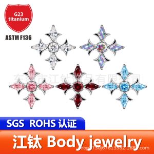 G23 Titanium Alloy Cross Zircon Body Piercing Ear Studs - Gold with White CZ
