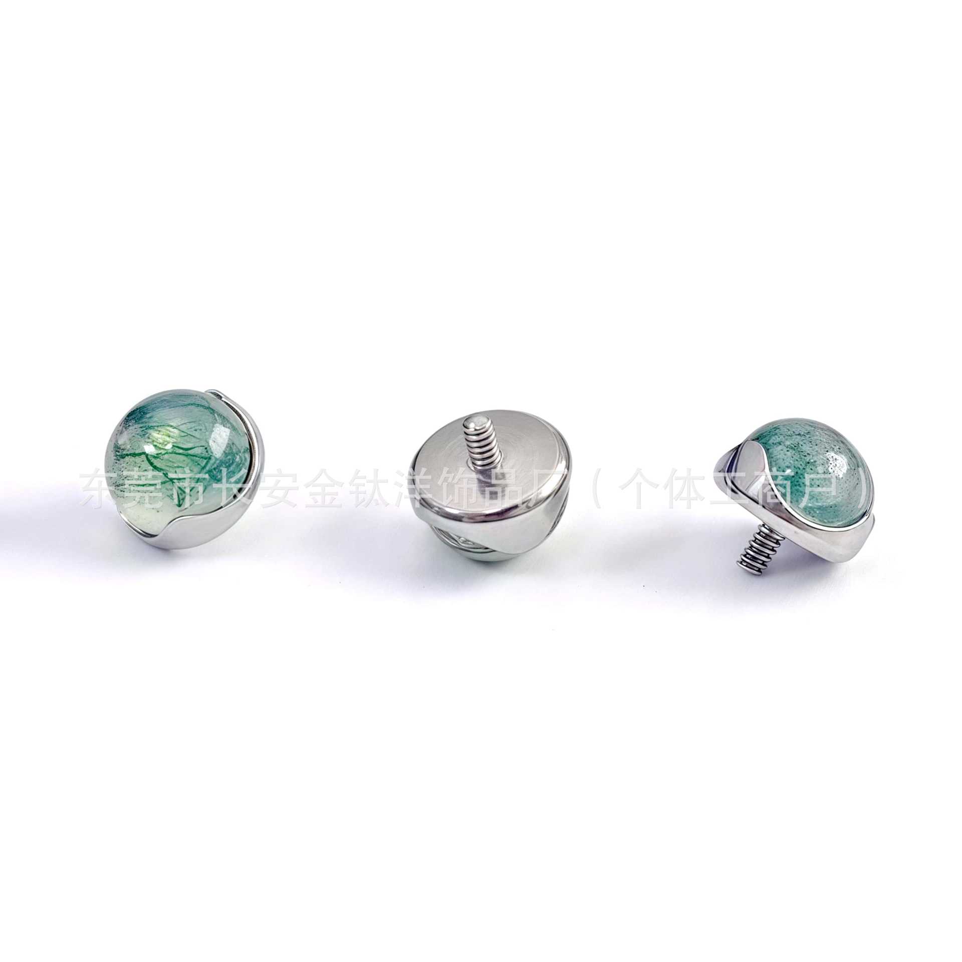 F136 Titanium Wave Edge Inlaid with Aquatic Agate Stone Lip Stud Nose Stud Ear Stud G23 Titanium Alloy Piercing Jewelry Ear Bone Stud - Image 5