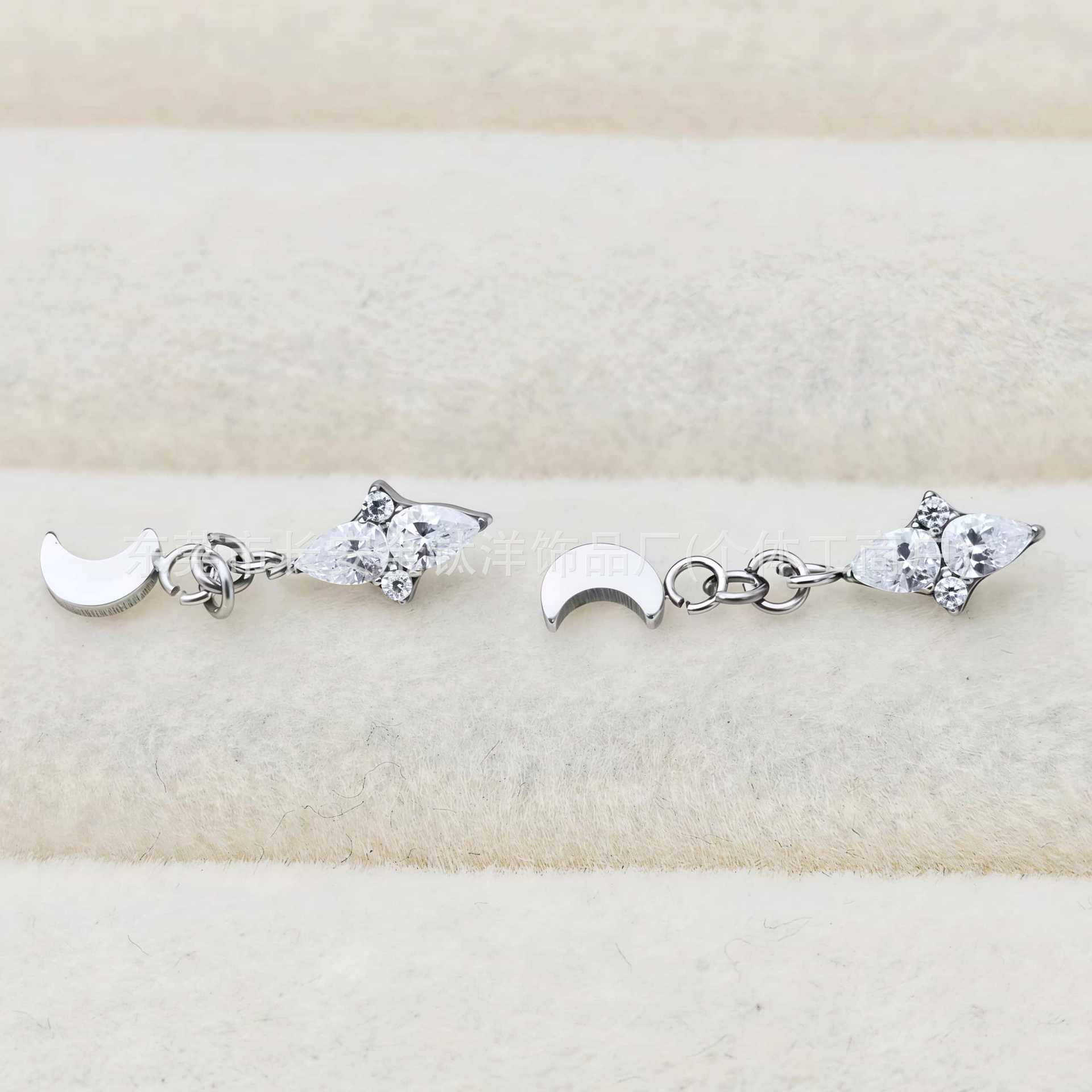 F136 Titanium Cross Flower Moon Pendant Earring Studs - Cartilage Ear Bone Studs, G23 Titanium Alloy Body Piercing Jewelry - Image 4