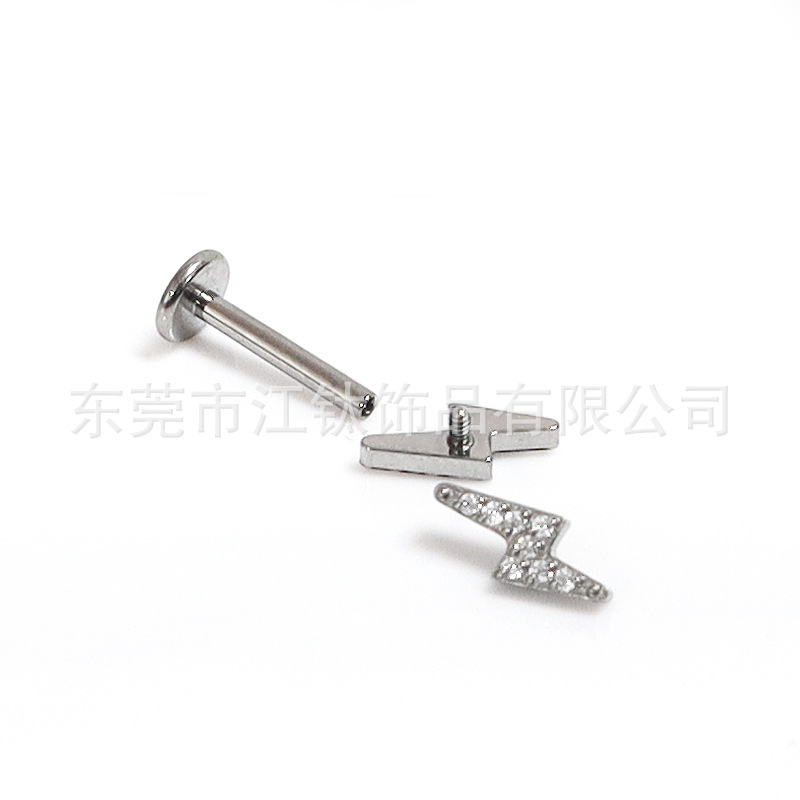 F136 Titanium Lightning Inlaid Zircon Stud Earring - G23 Titanium Alloy Body Piercing Jewelry - Image 5