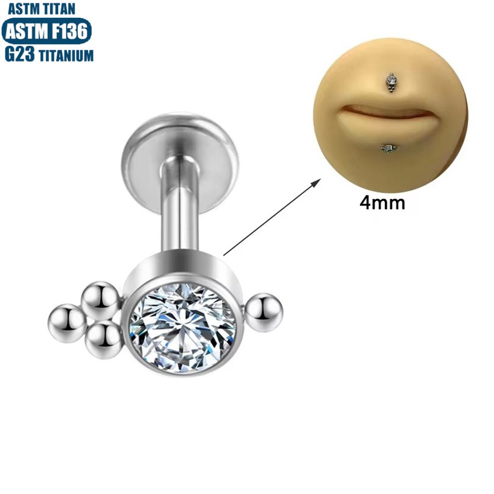 Titanium Alloy Lip Ring with Zircon Beads Cluster - Small Earrings for Pierced Ears - Image 4