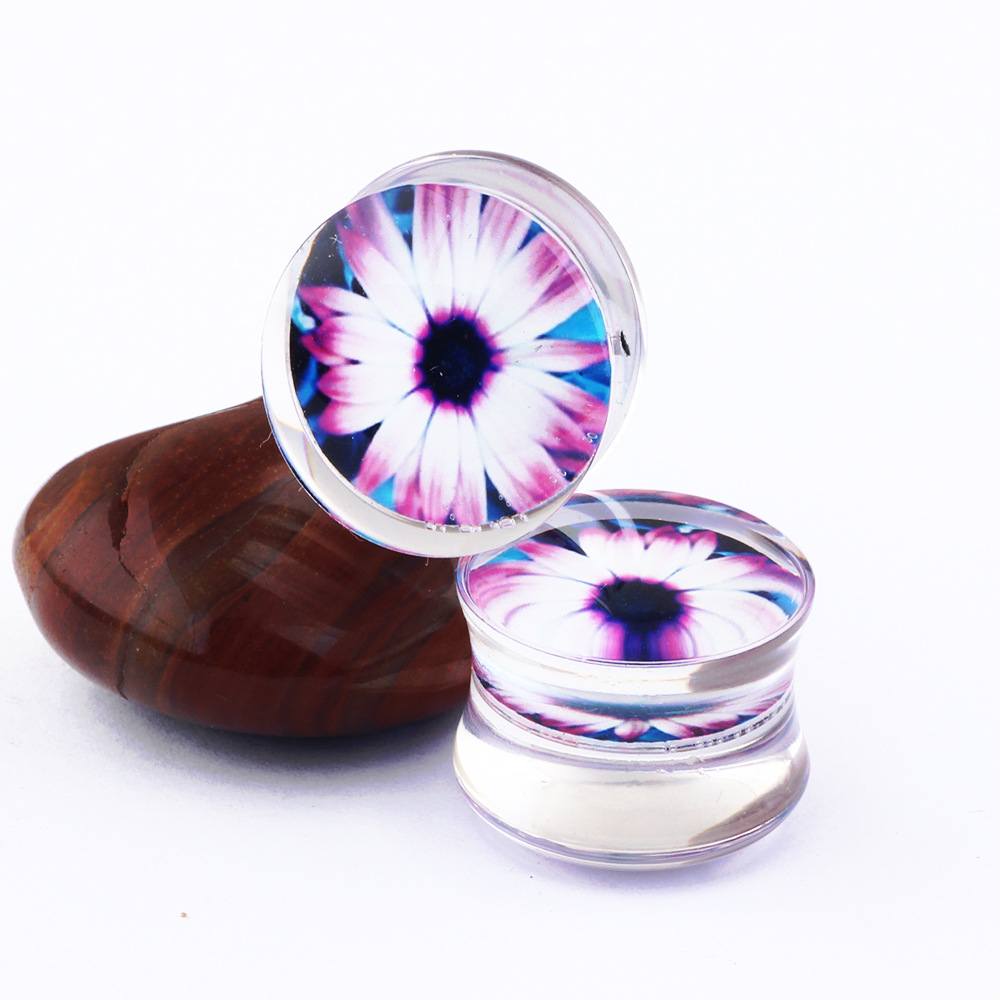 Transparent Acrylic Auricle Piercing Jewelry Ear Expander Purple Chrysanthemum for Amazon EBAY - Image 2