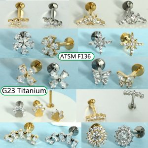 F136 Titanium Alloy Ear Bone Nail Earrings Four-Leaf Clover Lip Nail Fashion Simple Inlaid Zircon Cartilage Jewelry Body Piercing