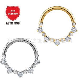 Gold G23 Titanium Nose Ring 1.2mm x 10mm Inlaid CZ Hoop - Cross-Border Hot Sale Body Piercing Jewelry