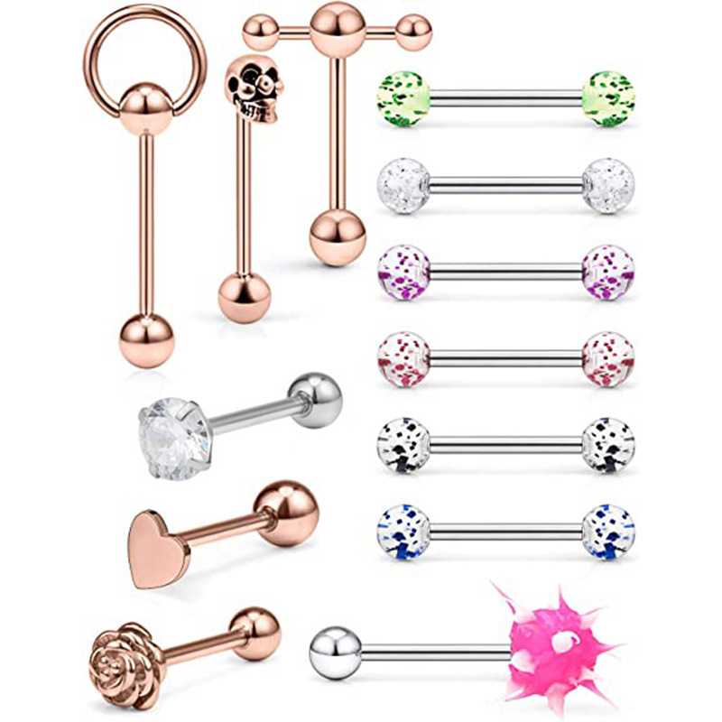 Stainless Steel Black Gold Tongue Ring Tongue Nail Body Piercing Jewelry Set Amazon AliExpress Hot Sale - Image 2