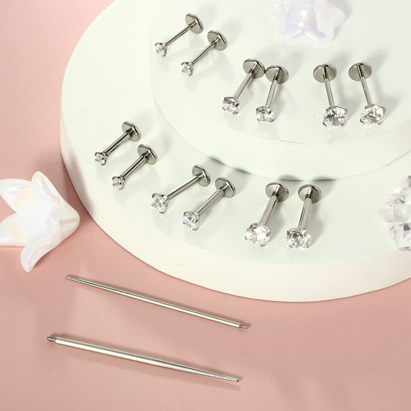 G23 Titanium Lip Piercing Jewelry Internal Thread Labret Stud with Zircon Flat Bottom Wholesale - Image 3