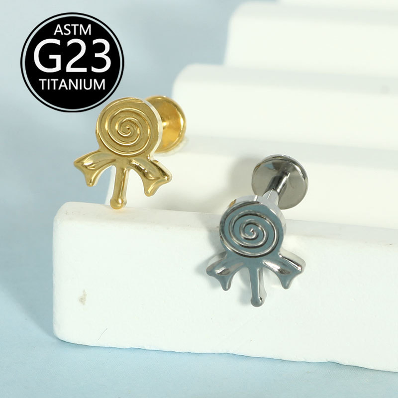 Implant-Grade F136 Titanium Lollipop Lip Stud 16G Cartilage Earring - Image 5