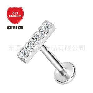 G23 Titanium Ear Nail with 5A Zircon - Square Gold Threaded Ear Cartilage Stud