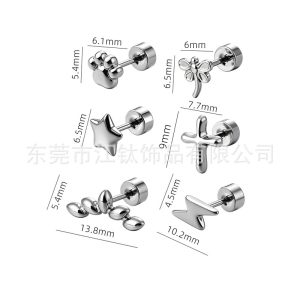 JT1107 G23 Titanium Star Shape Round Disc Ear Plug Ear Stud ASTM F136 Titanium Alloy Body Piercing Jewelry