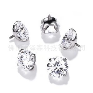 F136 Titanium Alloy Ear Stud with Long Prongs, 5A Claw Zirconia, Bowl Base Claw Setting Ear Bone Stud, Body Piercing Jewelry