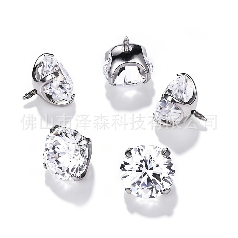 F136 Titanium Alloy Ear Stud with Long Prongs, 5A Claw Zirconia, Bowl Base Claw Setting Ear Bone Stud, Body Piercing Jewelry - Image 2