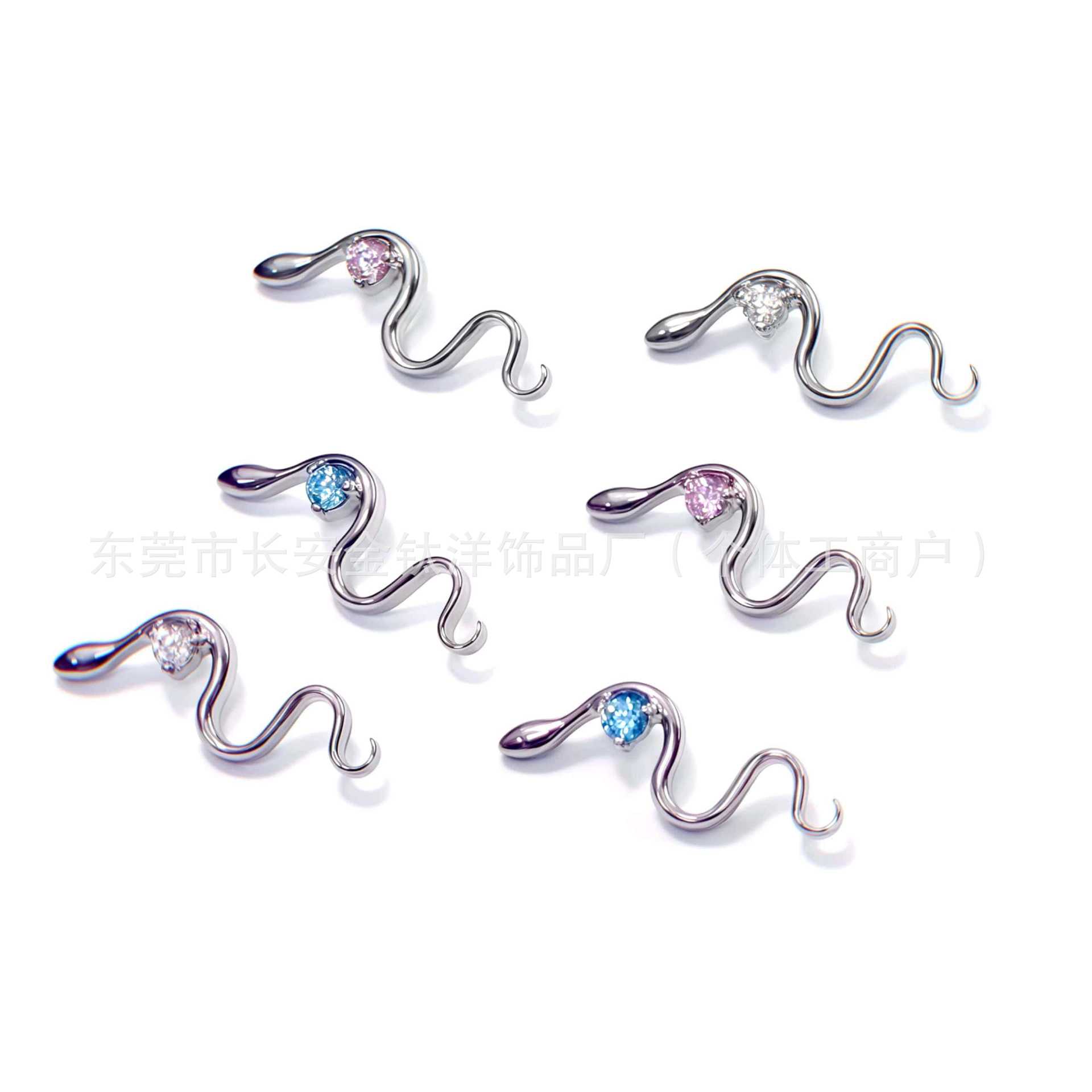 F136 Titanium Snake Inlaid Zircon Earrings Lip Nails Ear Bone Nails Cochlear Nails G23 Titanium Alloy Body Piercing Jewelry - Image 5